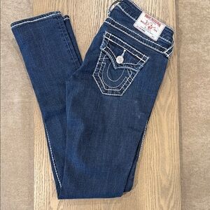 True Religion Women’s Indigo Skinny Jeans with White Contrast Stitching size 26